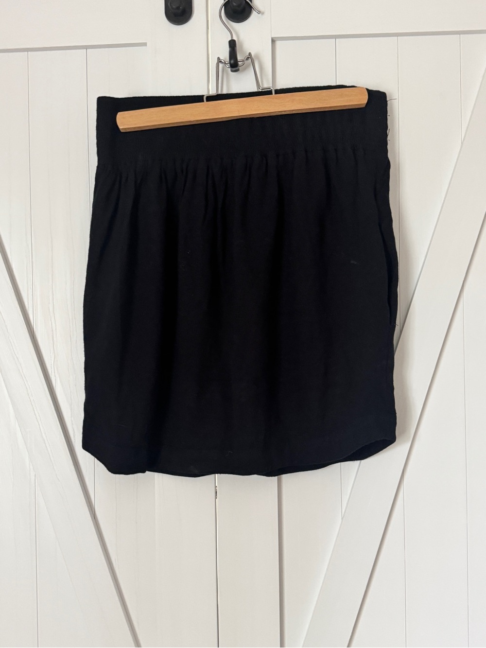 French Connection Black Gathered Elastic-Waist Mini Skirt